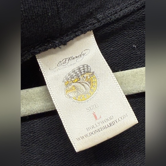 Ed Hardy VTG CHRISTIAN AUDIGIER Love Kills Slowly Hoodie Large SKULL Grunge Y2K - Picture 9 of 10